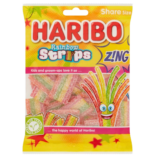 UK Haribo Rainbow Strips Zing 130g  x 12