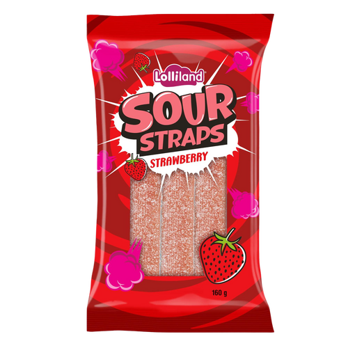 Lolliland Sour Straps Strawberry 160g x 12