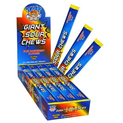 TNT Giant Sour Chew Blue Raspberry 40g x 24