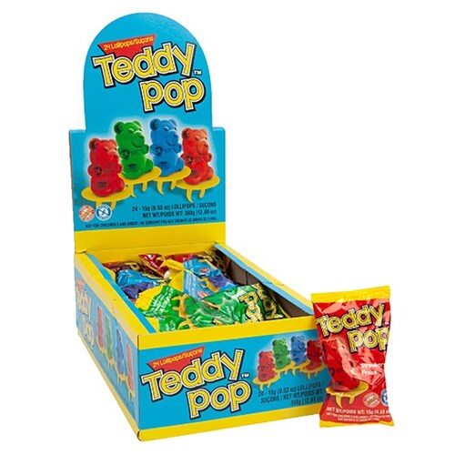 USA Teddy Pop Ring Lollipop Assorted 15g x 24