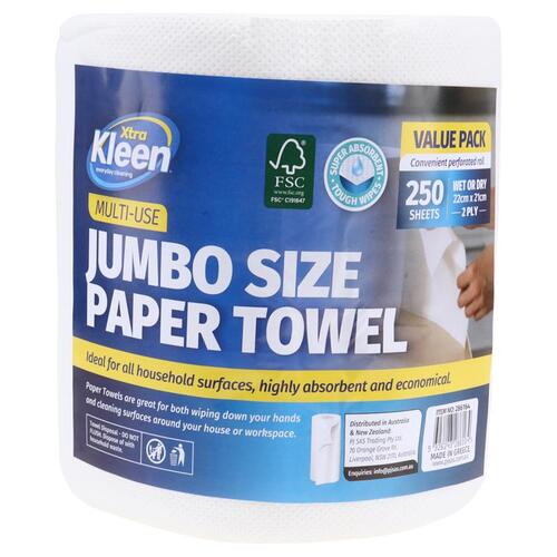 Paper Towel Roll Jumbo 250 Sheet 2PLY 22cm x 21cm