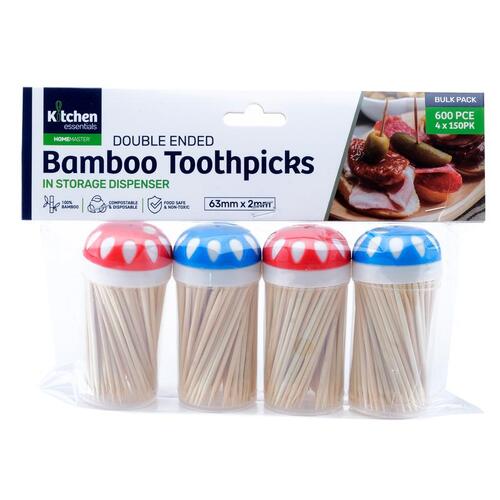 Bamboo Toothpicks in Dispenser - Includes 4 Packs of 15