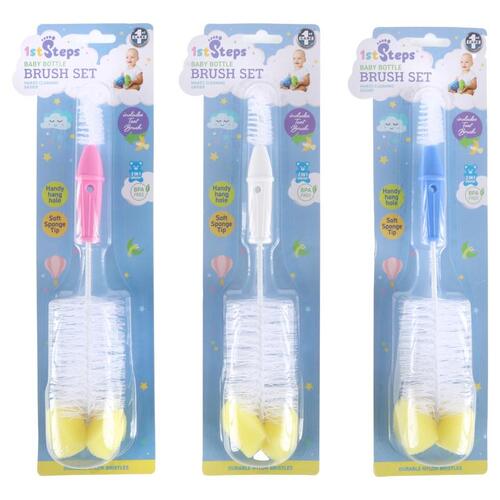 Baby Bottle & Teat Brush 2in1 26cm x 5.5cm Pink, Blue & White