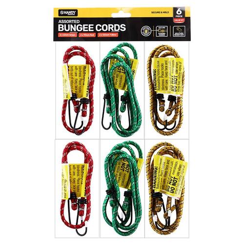 Bungee Cord Green, Red & Yellow 6pc Assorted Sizes (2