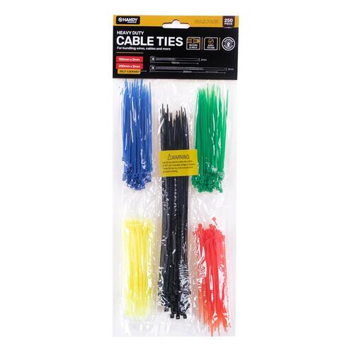 Cable Ties Green, Yellow, Black, Blue & Red Assorted 25