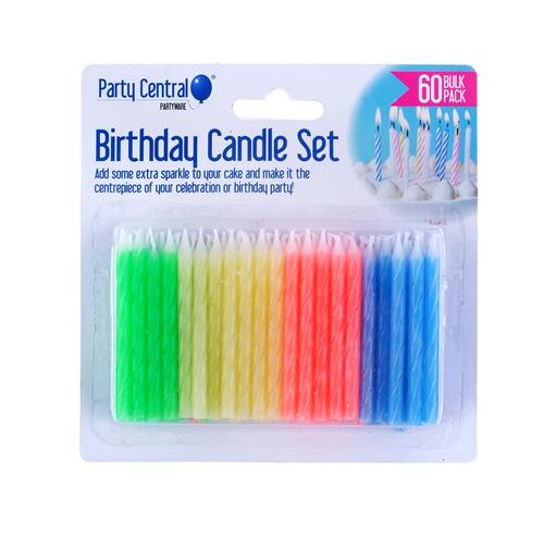 Candles Birthday Set - 6cm - Bulk 60pk - Assorted Colour