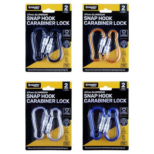 Carabiner Lock Roll Down 67mm 2pk (4 Assorted Colour