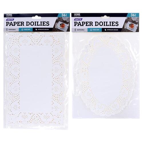 Doilies Lace Mat Assorted Shapes - Oval (27cm x 19cm) & Rectangle (30cm x 19cm) 36pk