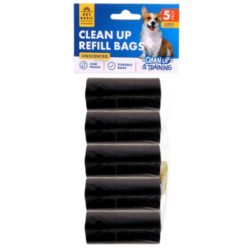 Dog Clean Up Refill Black Bags 5 Rolls x 15pcs Bag Size 3