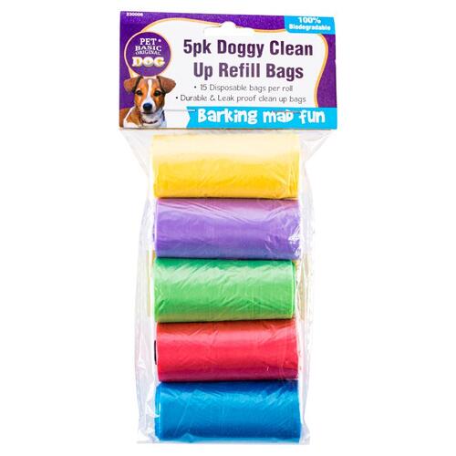 Dog Clean Up Refill Bags 5 Rolls x 15pcs Bag Size 30cm x