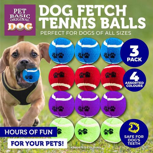 Dog Tennis Balls Assorted Colours 3pk