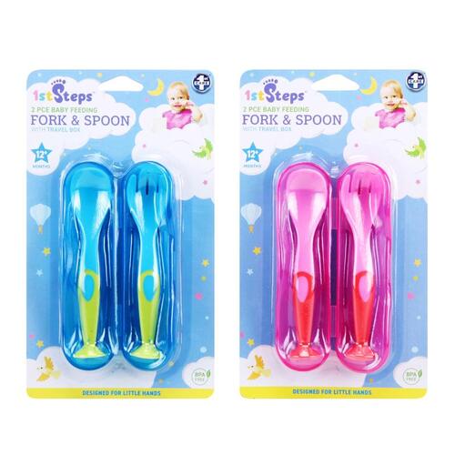 Fork & Spoon With Suction Cup Base & Travel Box 3pc 1