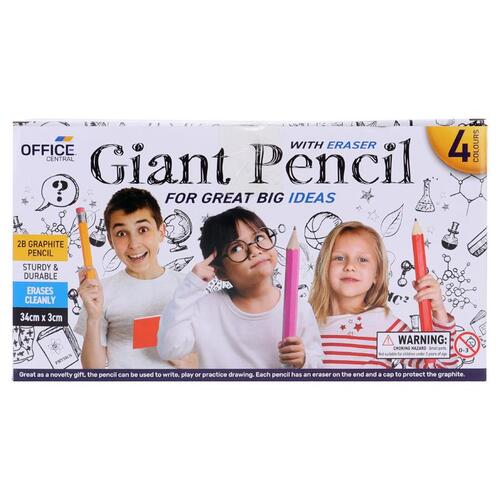 Giant Pencil With Eraser Assorted Colours 34cm (L) x 3c