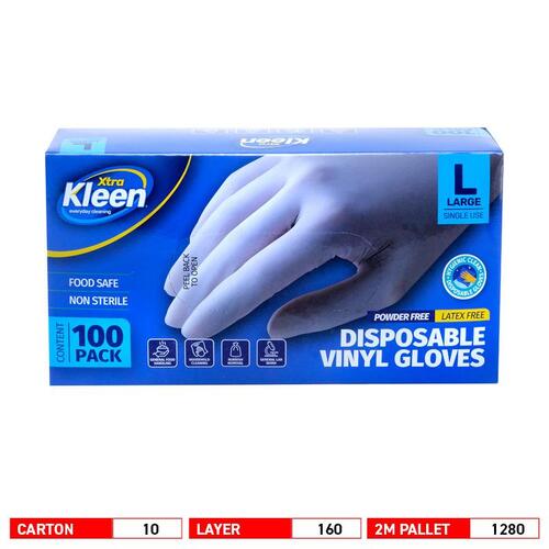 Gloves Powder Free Disposable - Vinyl - Clear - Large 10