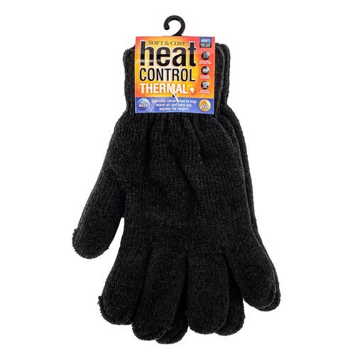 Gloves Mens Heat Control Thermal Lined Chenille Black