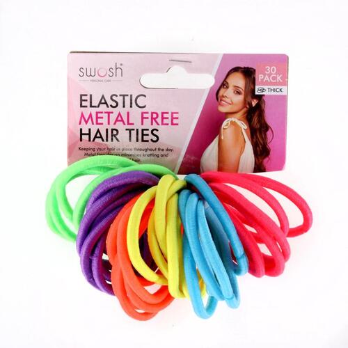 Hair Elastic Metal Free 30pk Assorted in Pastel, Neutral and Bright Colour Packs (Thick)