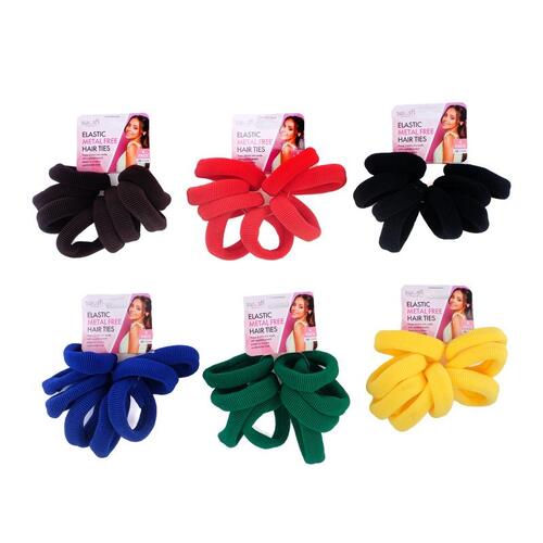 Hair Ties Extra Thick Metal Free 8pk Black, Navy blue, Red, Brown, Yellow, Green