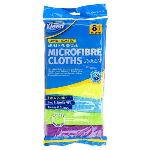 Microfibre Cloths Multi Colour 30cm x 30cm 8pk