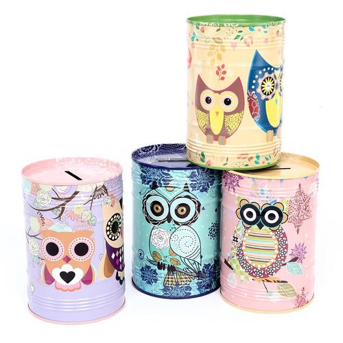 Money Tin Owl Designs 4 Assorted Designs 8.5cm x 12cm