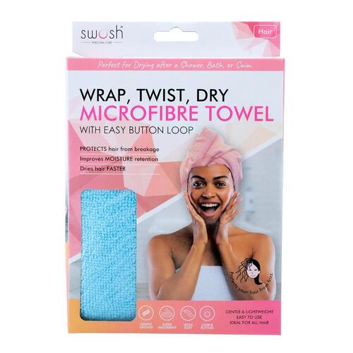 Microfibre Wrap, Twist and Dry Towel - Pink & Blue