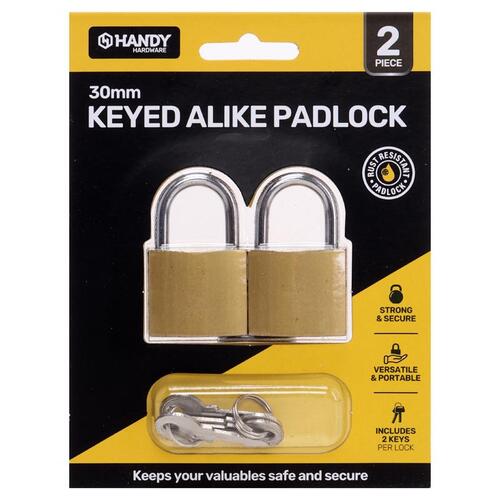 Padlock Keyed Alike 30mm Includes 2 Keys Per Lock 2pk