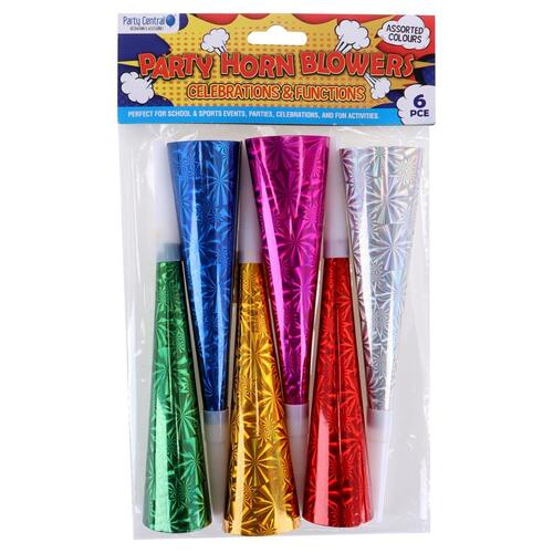 Party Horn Blowers 6pk - Assorted Colours