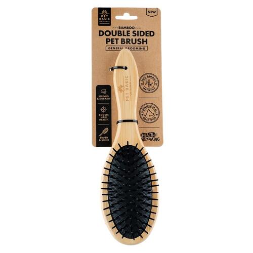 Pet Bamboo Double Sided Grooming Brush (Bristle & Pin) 22cm x 6cm x 5.2cm