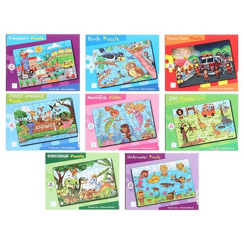 Puzzle Jigsaw Kids 45pc - Size: 42cm x 28cm - 8 Assorted: Zoo, Birds, Mermaids, Dinosaur, Forest Animals, Rescue Team, Transport, Underwater