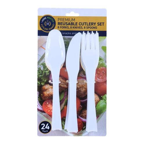 Premium Reusable Plastic Cutlery Set Assorted 24pk - 1