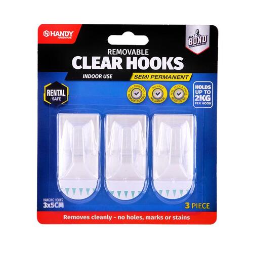 Removable Hooks Rectangle Clear Plastic 50mm x 30m