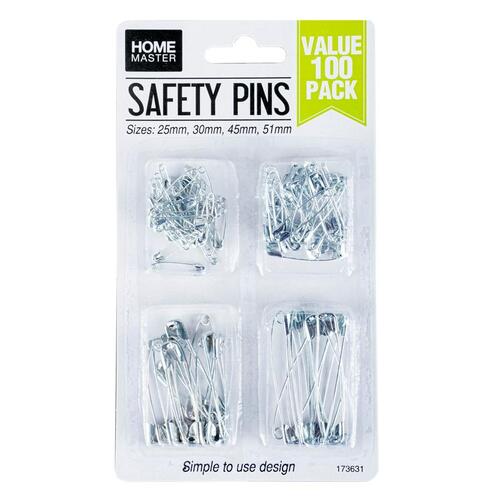 Safety Pins Assorted Sizes 100pc