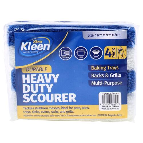 Scourer Heavy Duty 4pk - 11cm x 7cm x 2cm - White & Blue