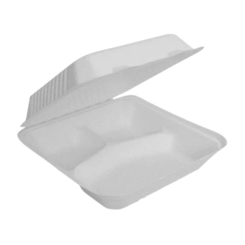 Sugarcane Clamshell Dinner Large 3-Compartment 9x9x3 x 200
