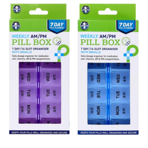 Pill Box 7 Day Organiser with 14 Slots with Braille x 1